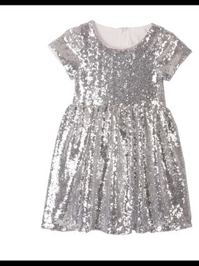 btween Silver Sequin Short Sleeve Party Dress